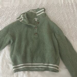 BP Green Cowl Neck Sweater with White Stripes